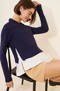 Maeve Half-Zip Twofer Mock-Neck Sweater