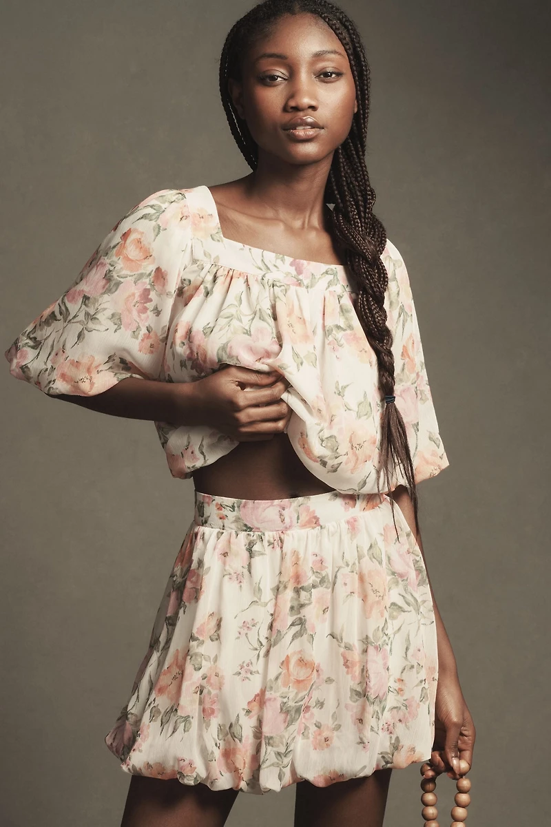 Floral Bubble Mini Skirt