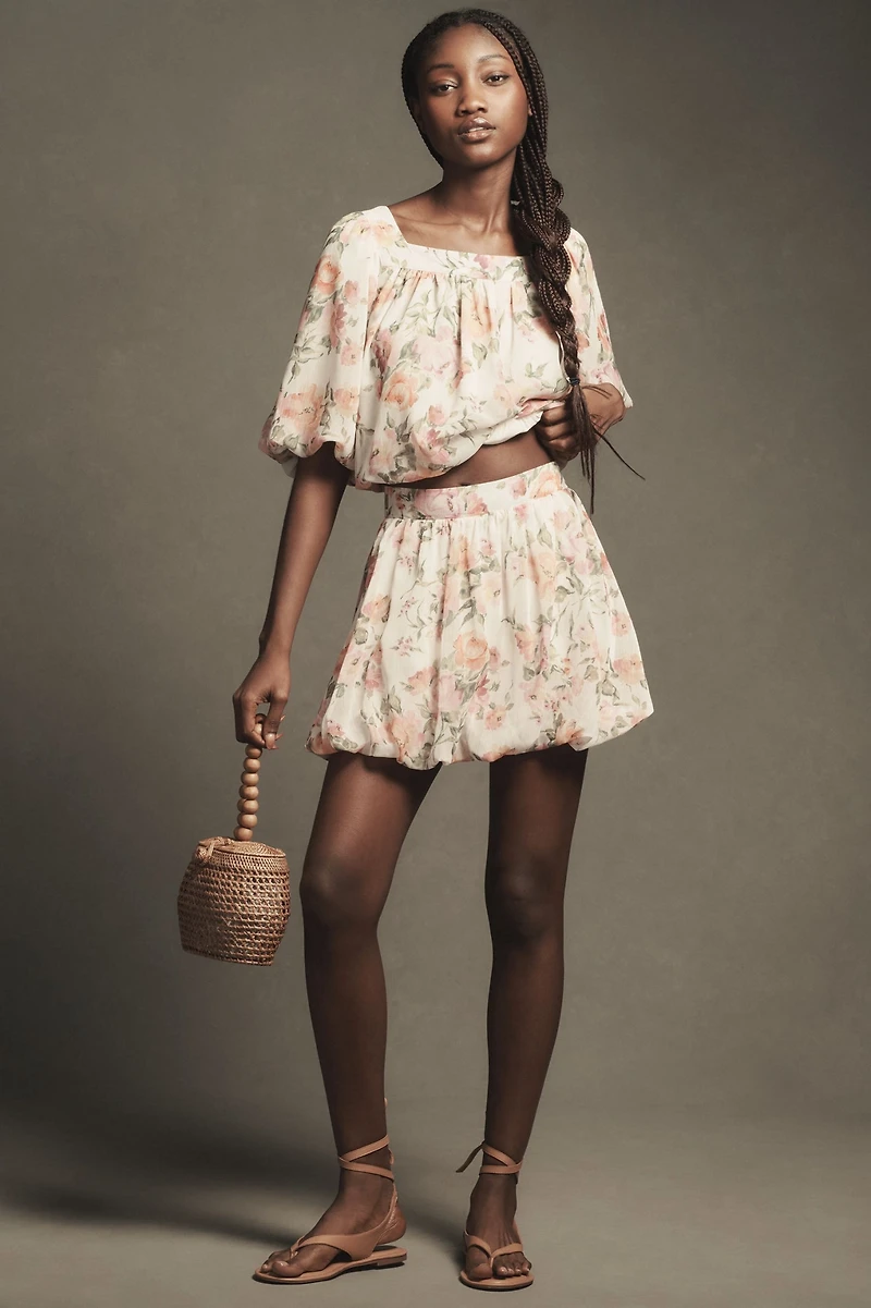 Floral Bubble Mini Skirt