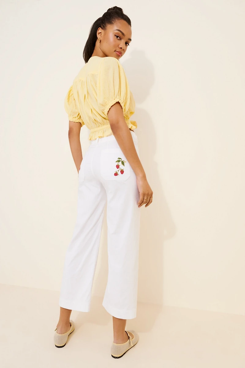 Maeve The Colette Cropped Wide-Leg Pants: Embroidered Edition