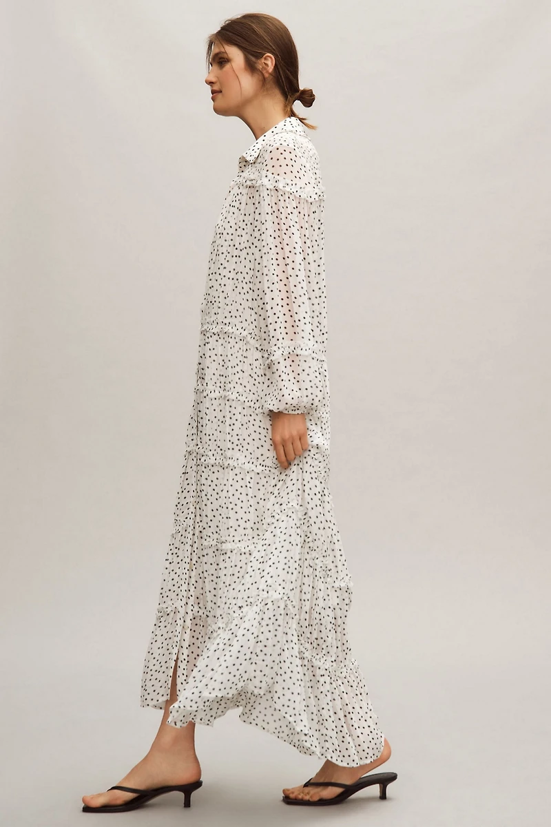 Long-Sleeve Smocked Tiered Maxi Dress
