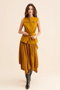 Pleated Sleeveless Midi Dress