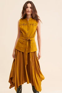 Pleated Sleeveless Midi Dress