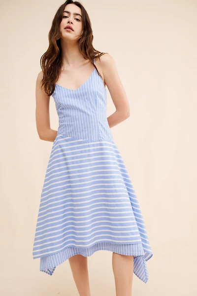 Du Paradis Mixed Stripe Midi Dress