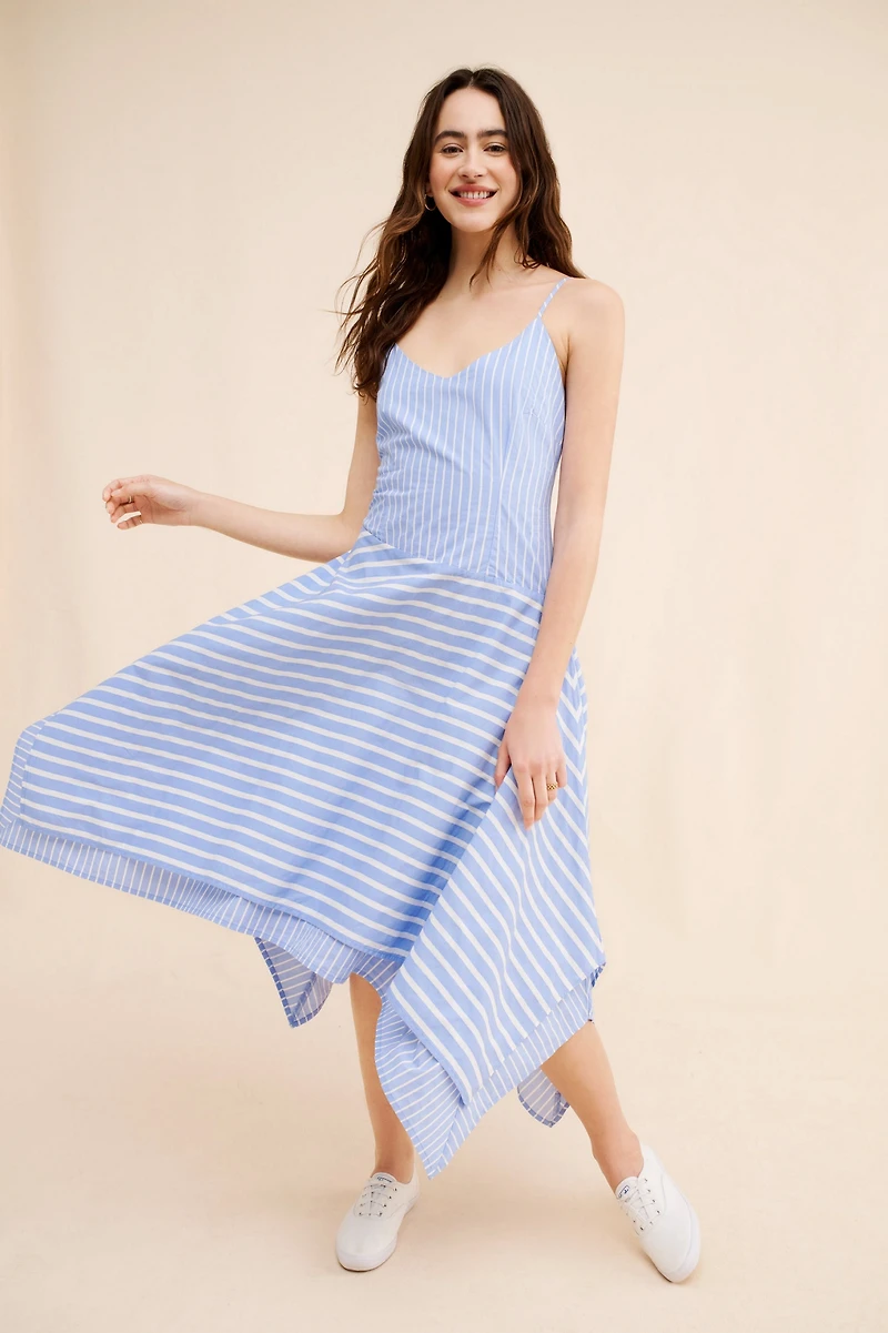 Du Paradis Mixed Stripe Midi Dress