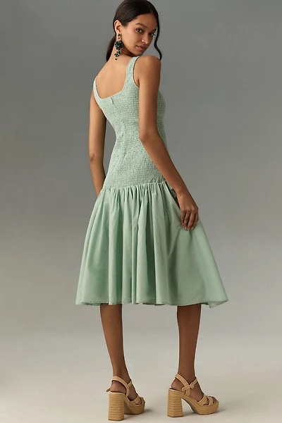 Hutch Sleeveless Smocked Drop-Waist Midi Dress