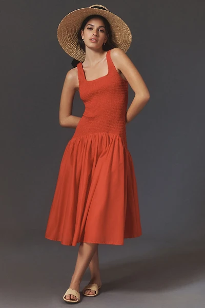 Hutch Sleeveless Smocked Drop-Waist Midi Dress