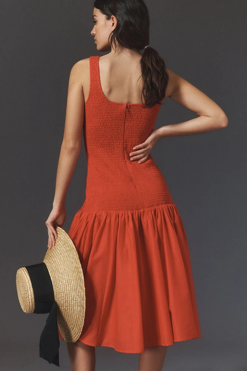 Hutch Sleeveless Smocked Drop-Waist Midi Dress