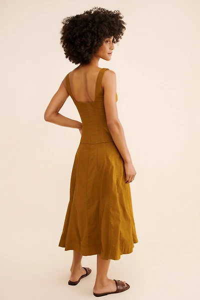 Sleeveless Zip-Front Belted Midi Dress