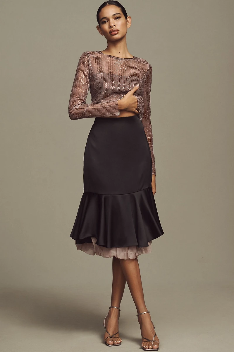 Organza Bubble Slip Midi Skirt