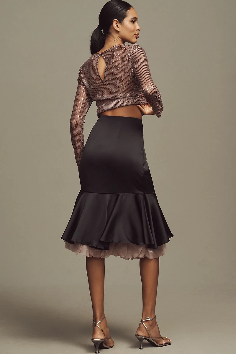 Organza Bubble Slip Midi Skirt