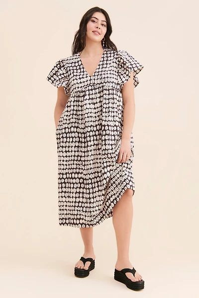 Maeve Printed Flutter-Sleeve Babydoll Dress