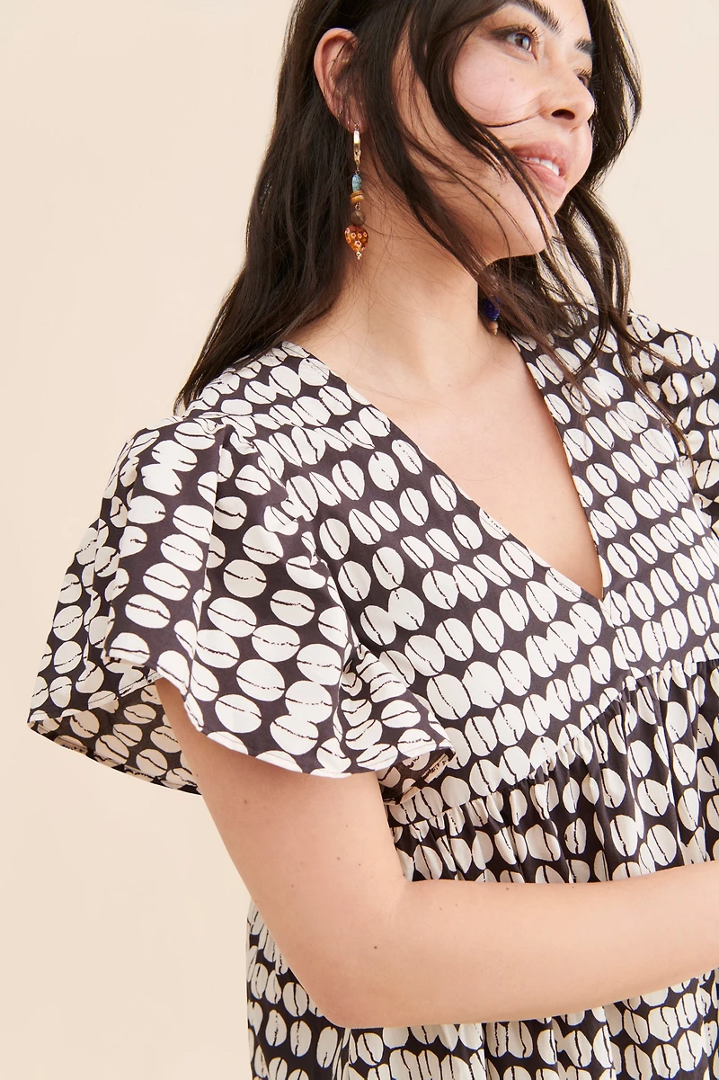Maeve Printed Flutter-Sleeve Babydoll Dress