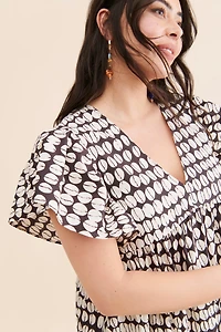 Maeve Printed Flutter-Sleeve Babydoll Dress