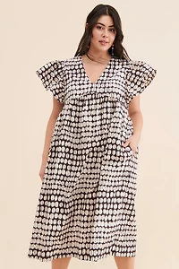 Maeve Printed Flutter-Sleeve Babydoll Dress