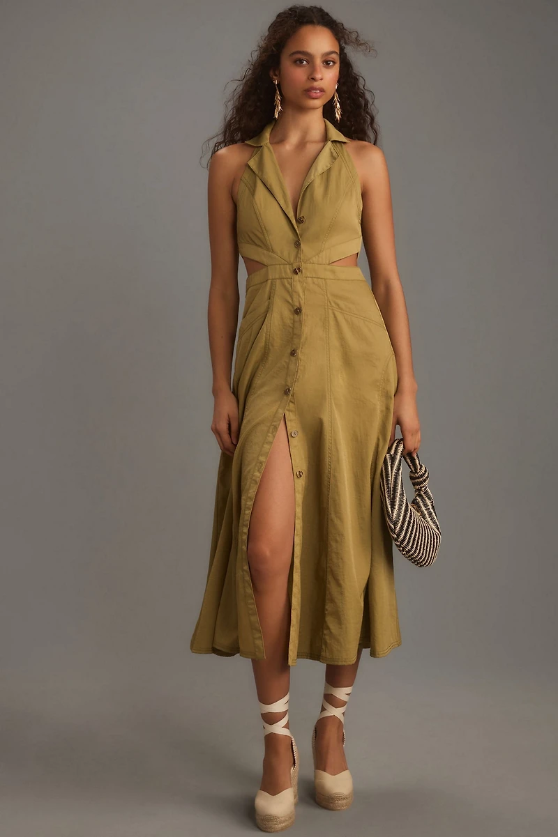 Pilcro Halter Plunge Midi Dress