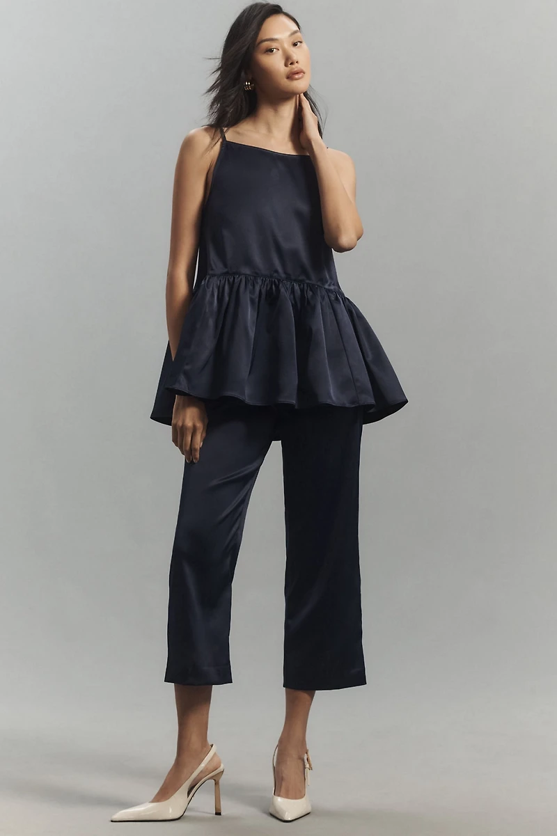 Silky Tapered Cropped Trousers