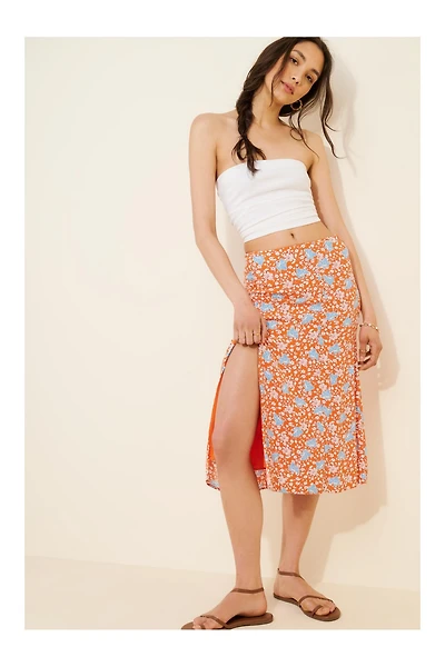 Maeve Floral Side-Slit Midi Skirt