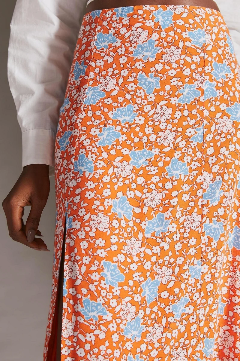 Maeve Floral Side-Slit Midi Skirt