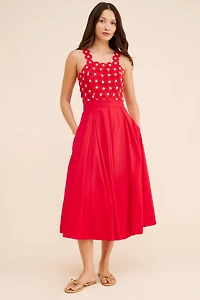 Crochet Poplin Twofer Midi Dress