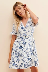 Lost + Wander Blue Palm Nights Mini Dress