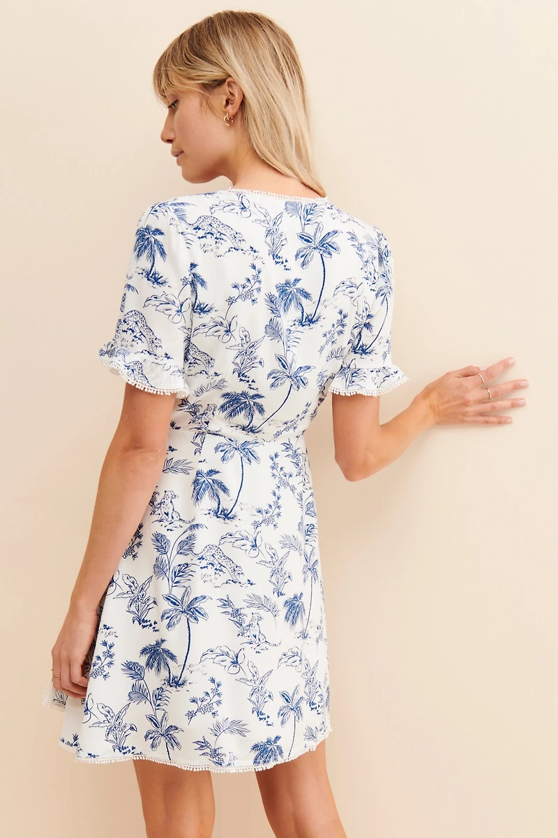 Lost + Wander Blue Palm Nights Mini Dress