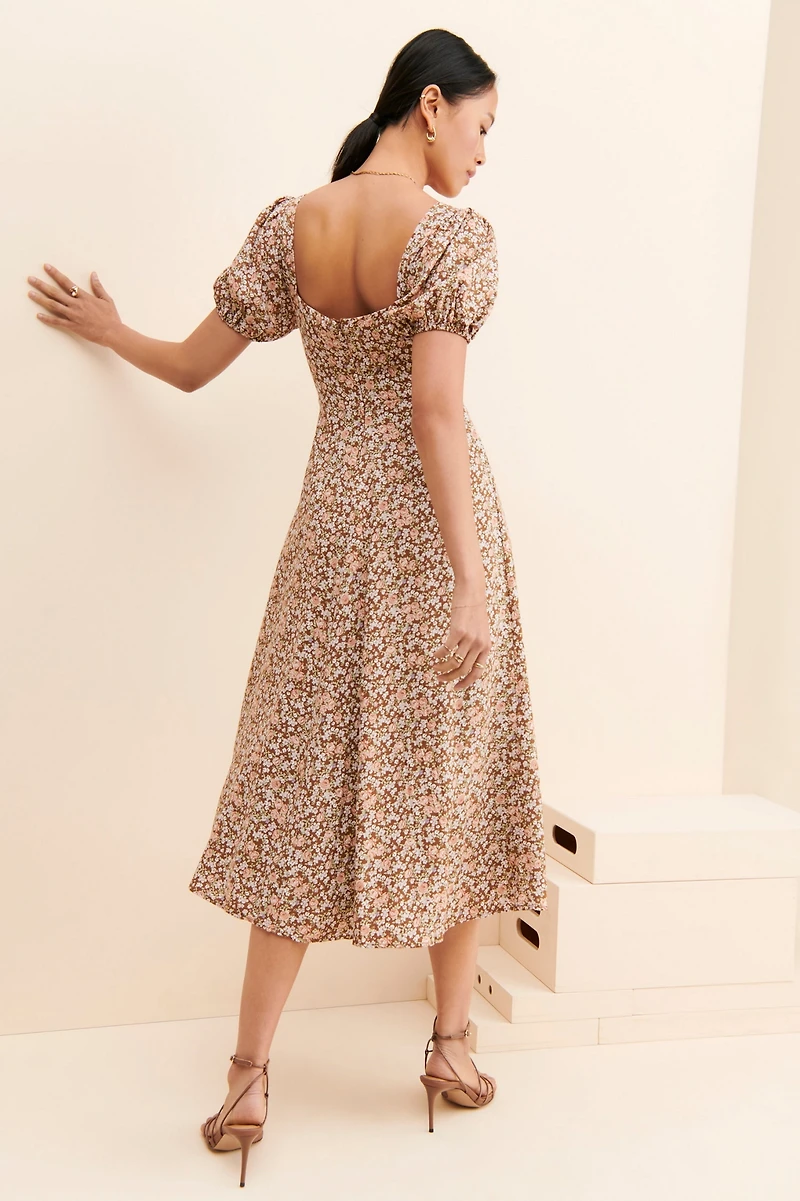 ASTR the Label Lace Up Puff Sleeve Midi Dress