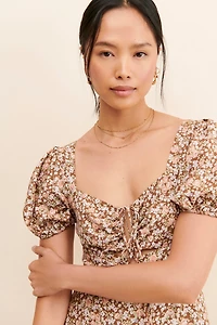 ASTR the Label Lace Up Puff Sleeve Midi Dress