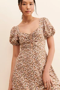 ASTR the Label Lace Up Puff Sleeve Midi Dress