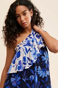 Floral One-Shoulder Ruffle Dress
