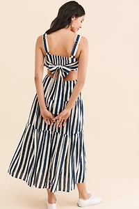 Moon River Stripe Bow Back Midi Dress