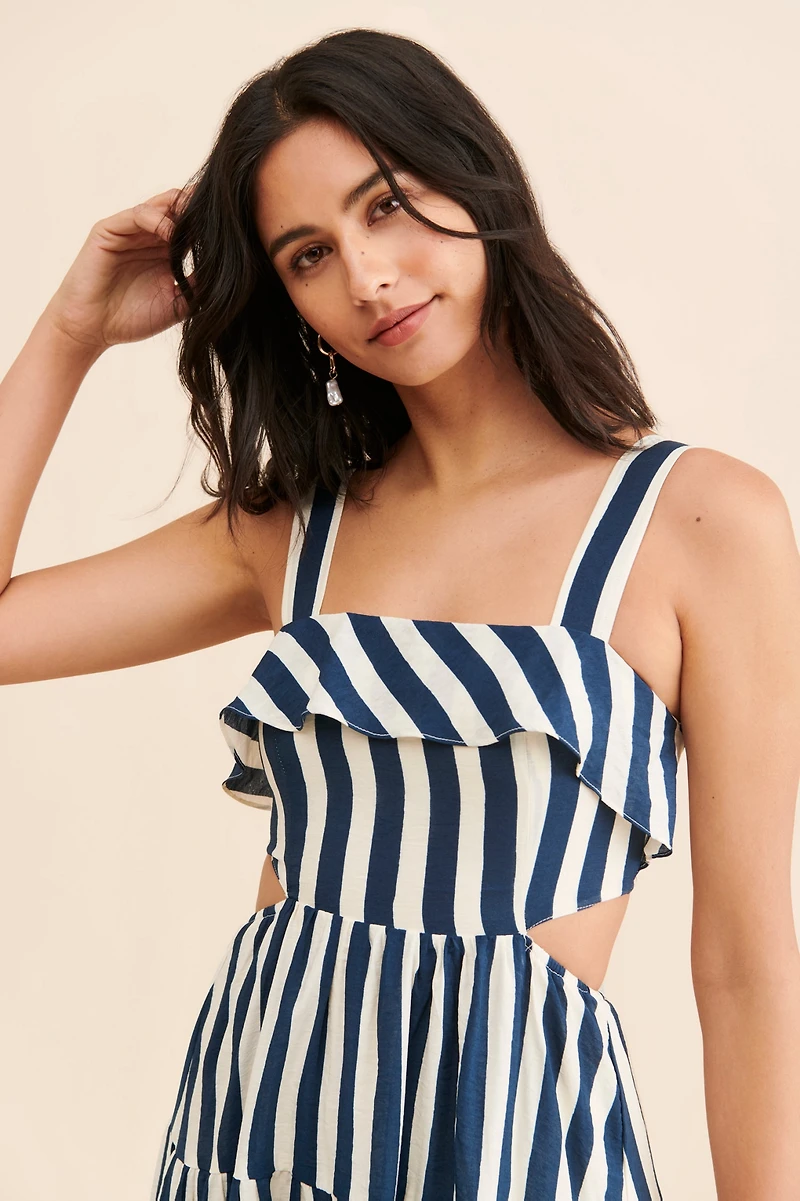Moon River Stripe Bow Back Midi Dress