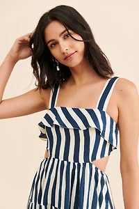 Moon River Stripe Bow Back Midi Dress