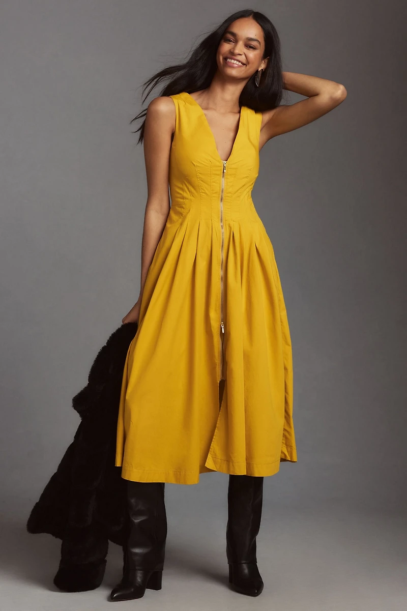 Sleeveless V-Neck Corset Midi Dress