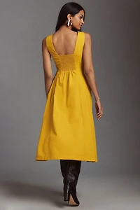 Sleeveless V-Neck Corset Midi Dress