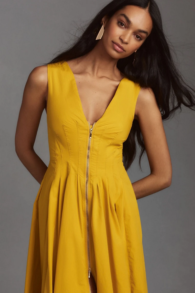 Sleeveless V-Neck Corset Midi Dress