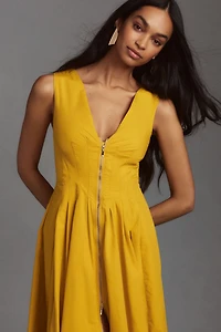 Sleeveless V-Neck Corset Midi Dress
