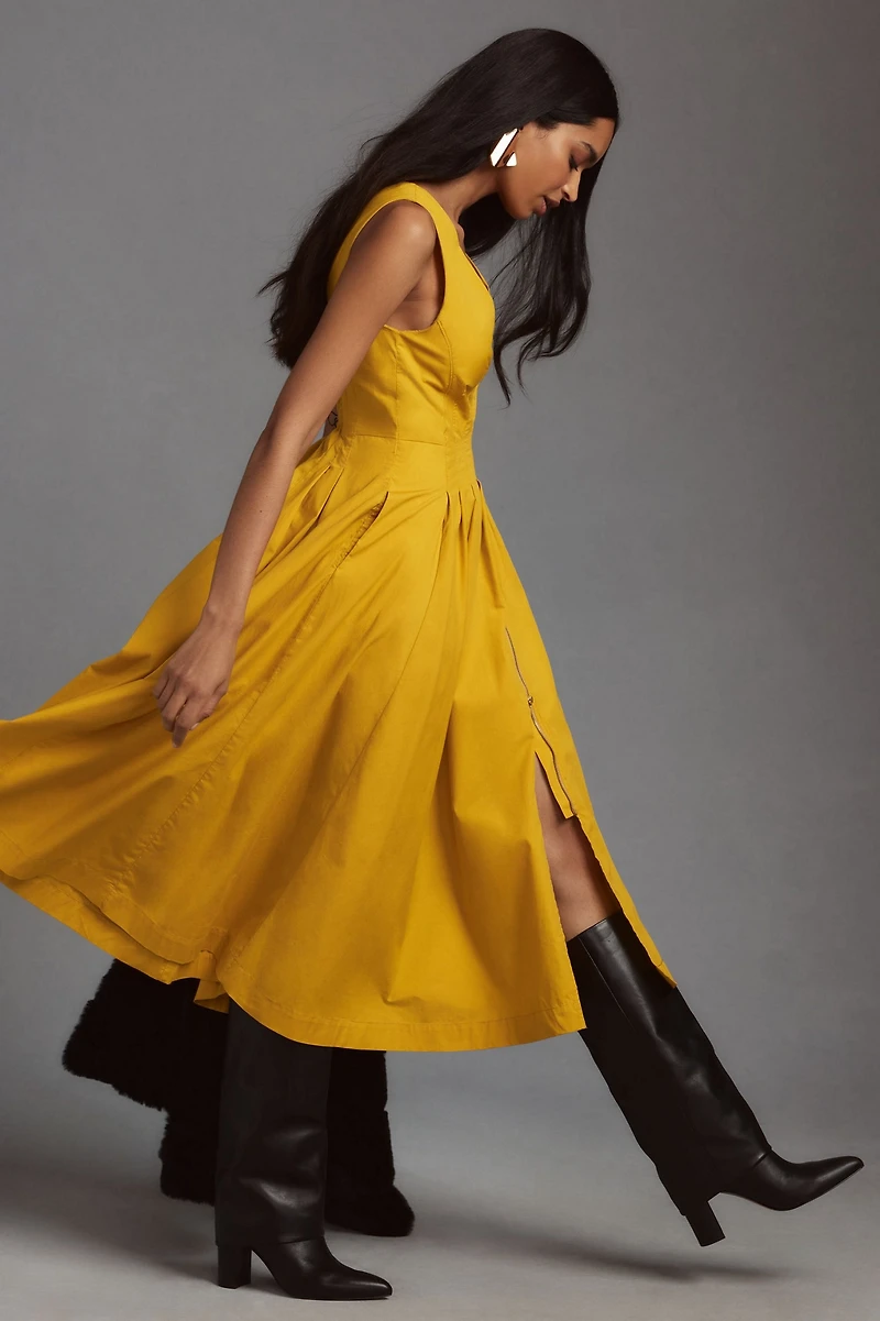 Sleeveless V-Neck Corset Midi Dress