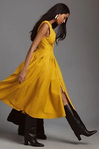 Sleeveless V-Neck Corset Midi Dress