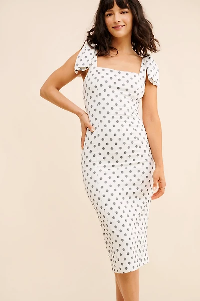 Maeve Bow-Shoulder Slim Midi Dress