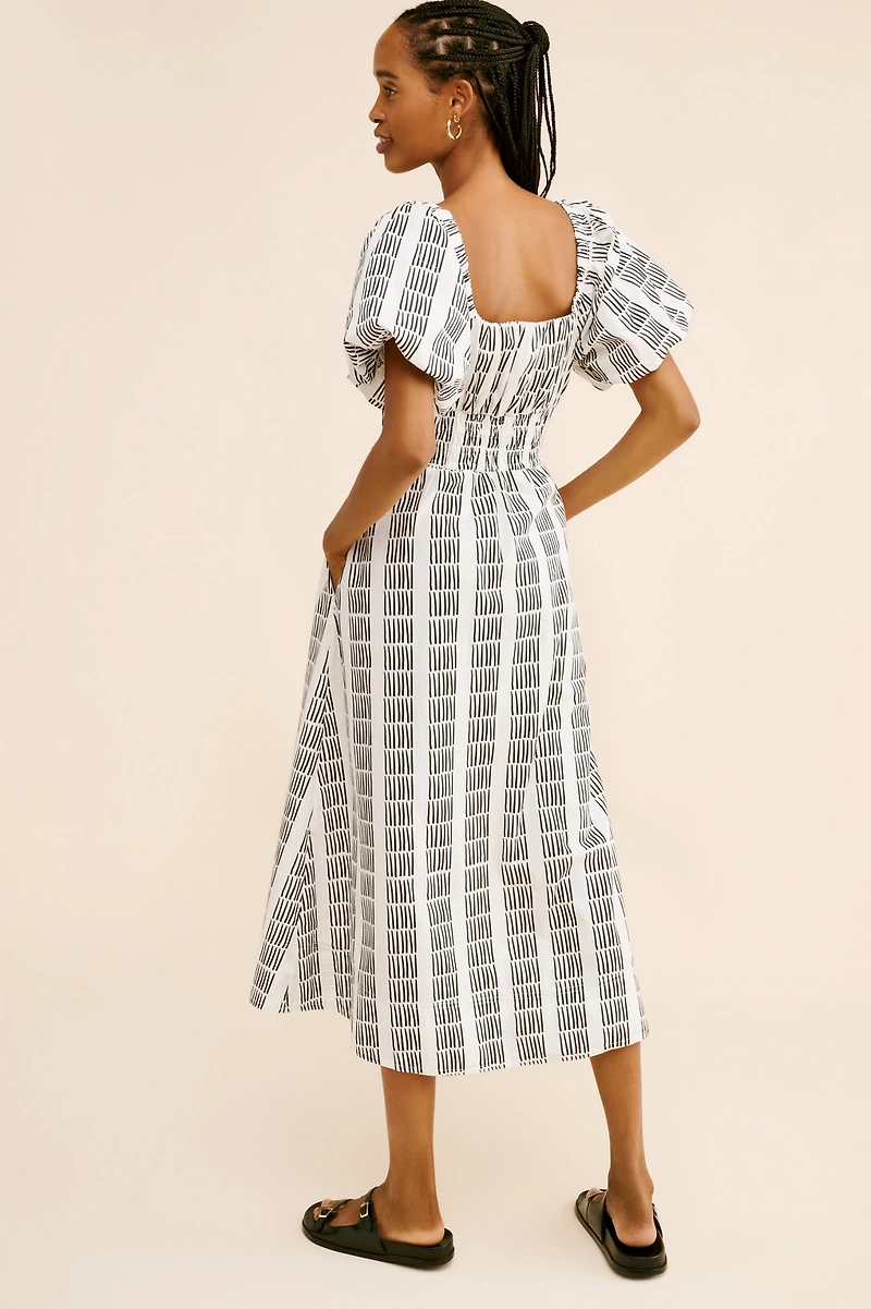 Maeve Puff-Sleeve Square-Neck Smocked Midi Dress