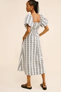 Maeve Puff-Sleeve Square-Neck Smocked Midi Dress
