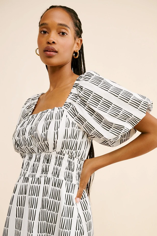 maeve puff sleeve square neck mesh midi dress Maeve Puff-Sleeve Square-Neck Mesh Midi Dress