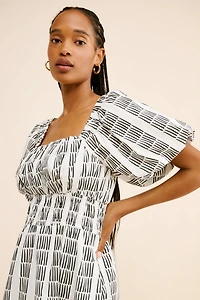 Maeve Puff-Sleeve Square-Neck Smocked Midi Dress