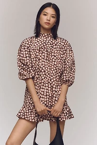 Long-Sleeve Mock-Neck Swing Mini Dress