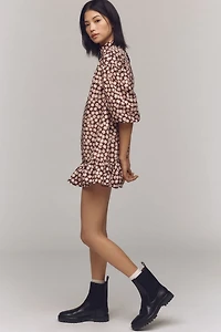 Long-Sleeve Mock-Neck Swing Mini Dress