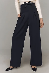 Corset Bow Pleated Wide-Leg Pants