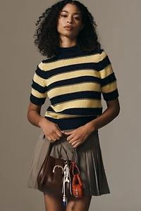 Pilcro Striped Short Sleeve Mock-Neck Sweater