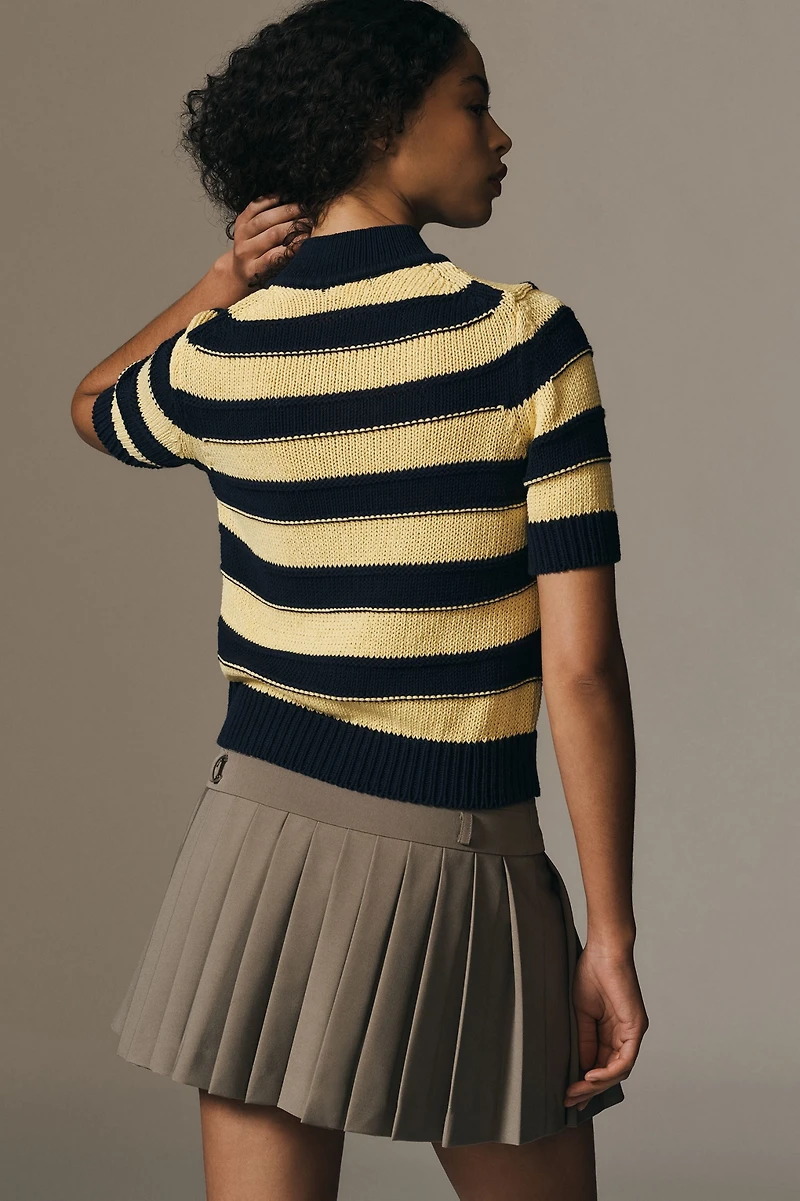 Pilcro Striped Short Sleeve Mock-Neck Sweater