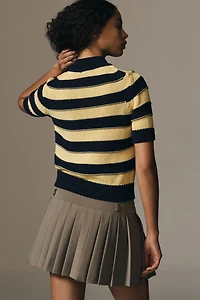Pilcro Striped Short Sleeve Mock-Neck Sweater